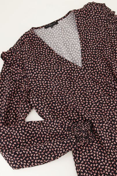 Schwarzes Kleid mit Wickel-Design und Print