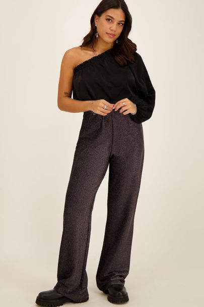 Zwarte glitter straight fit broek