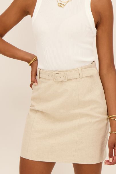 Beige linen look skirt with belt