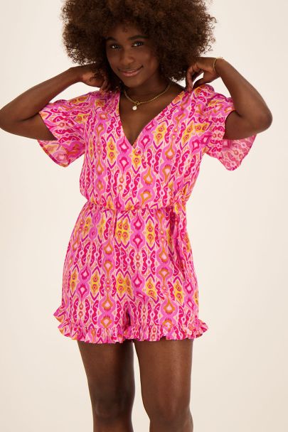 Roze playsuit met ikat print