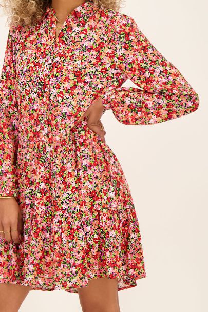  Mehrfarbiges A-Linien-Kleid mit Blumenmuster