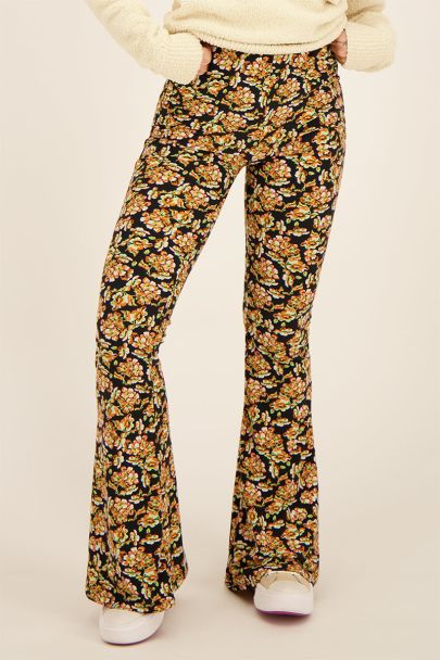 Legging flare à imprimé floral et détails néon