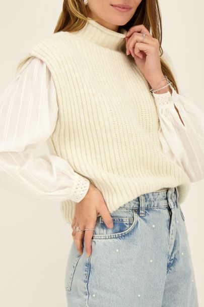 White knit spencer with turtleneck