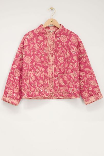Veste kimono matelassé rose à fleurs
