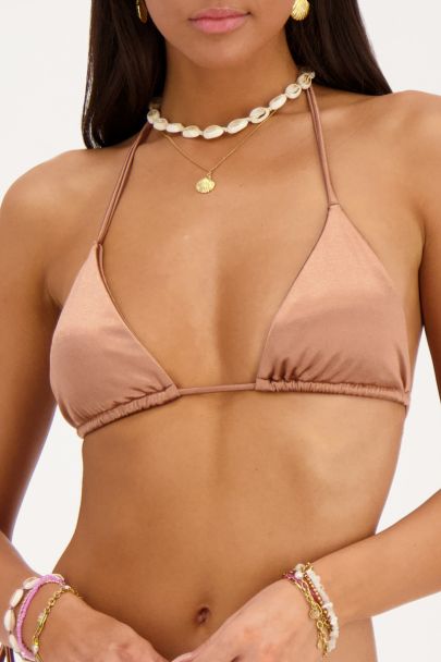 Bronze triangle bikini top satin-look