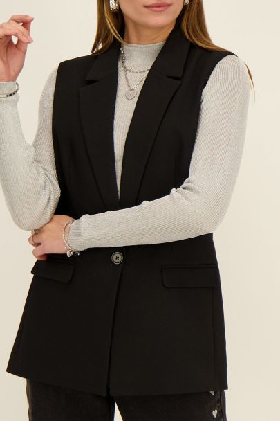 Black long gilet with pockets