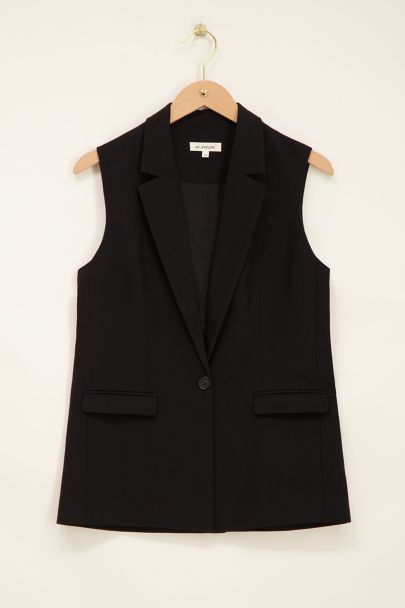 Zwart lang gilet met klepzakken