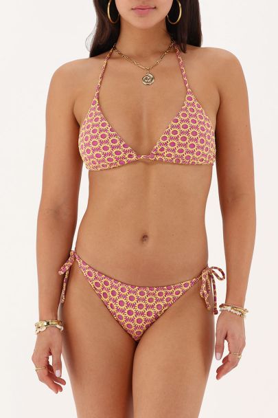Ensemble bikini triangle jacquard violet avec motifs soleil