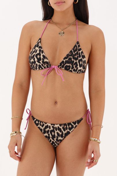 Haut de maillot de bain triangle marron imprimé léopard 