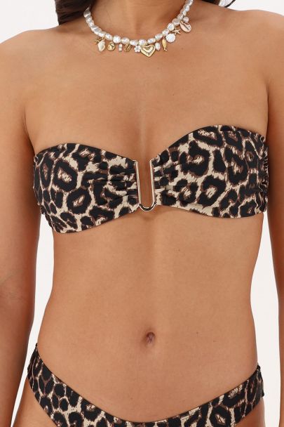 Haut de maillot de bain bandeau marron imprimé léopard 