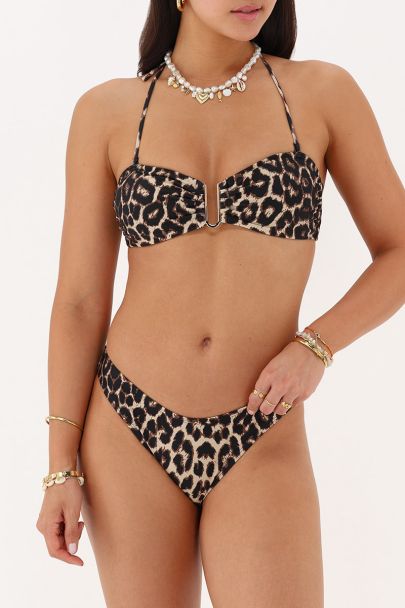 Haut de maillot de bain bandeau marron imprimé léopard 