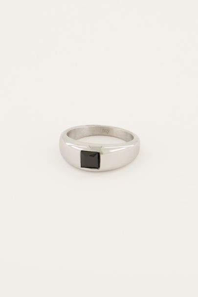 MOOD ring met vierkante zwarte steen