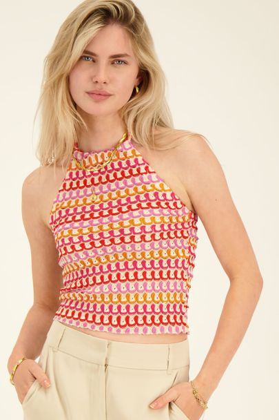 Multikleur halter top met crochet