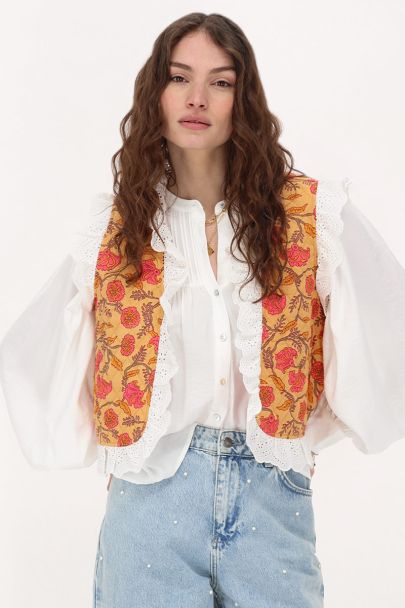 Multicolour reversible gilet with ruffles