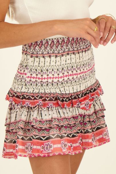 Multi kleur rok met smock & aztec print