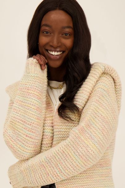 Multicoloured chunky knit cardigan with shoulder pads