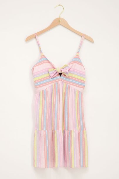 Multicoloured blue striped bow detail dress 