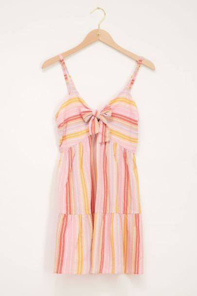 Robe multicolore rayée avec nœud et détails oranges