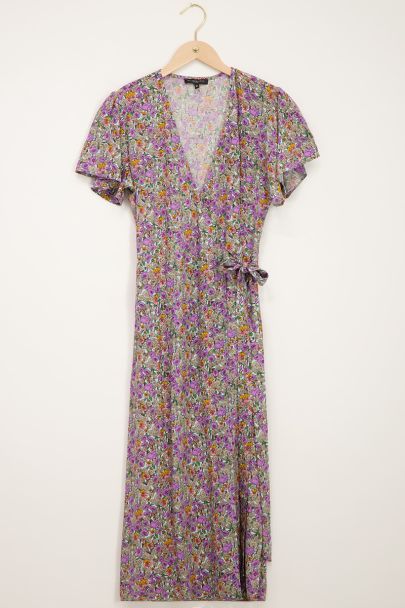 Multicoloured floral print midi wrap dress