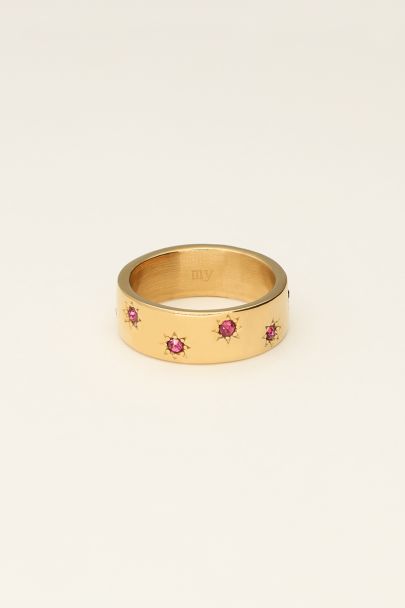 Mystic ring with stars and pink rhinestone | My Jewellery