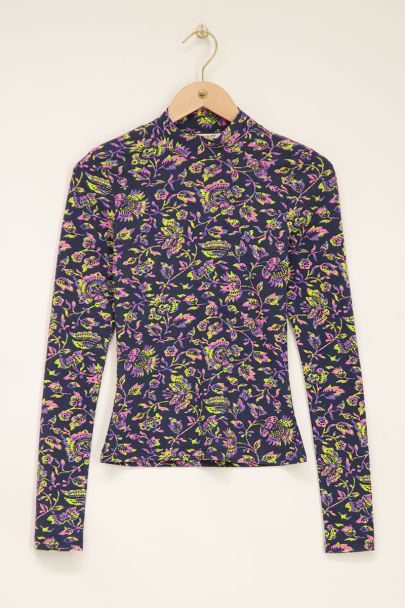 Navy turtleneck top in paisley print | My Jewellery