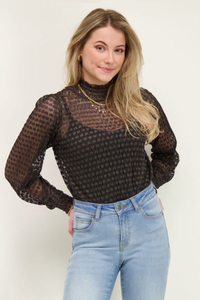Grey mesh top with hearts