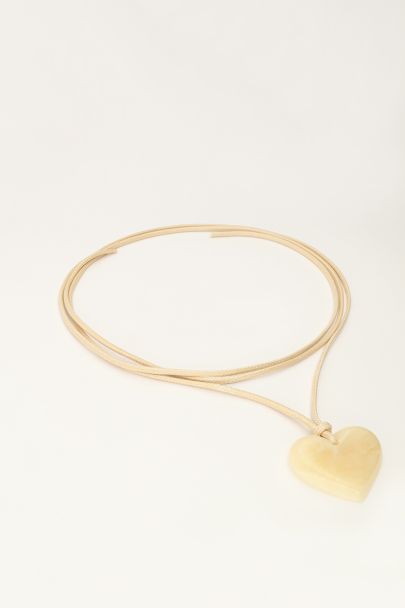 Collier Océan en corde avec coeur beige
