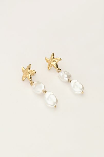 Ocean earrings with starfish and pearls