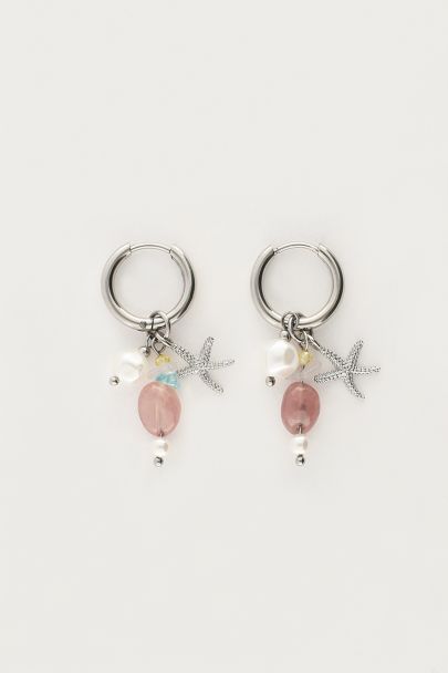 Ocean hoop earrings with beads & small starfish