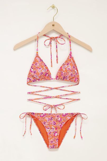 Floral Print Rose Corsage Triangle Bikini Set