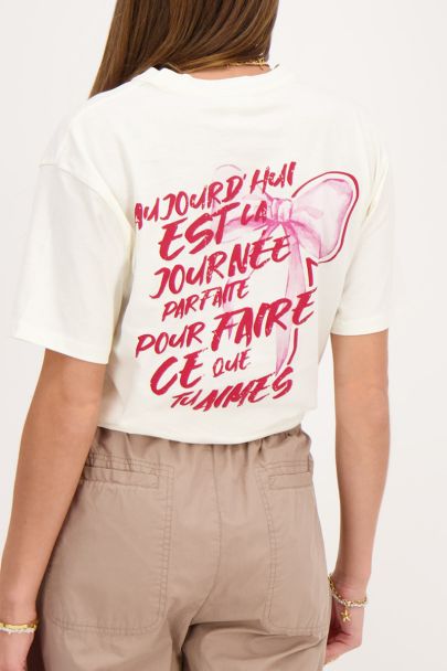 Off-white T-shirt met roze strik