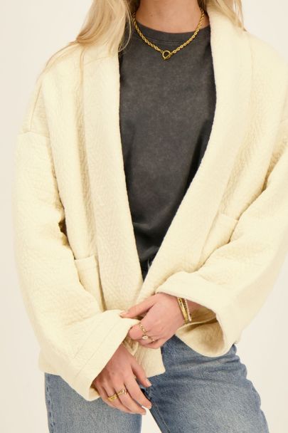 Kimono blanc casse avec motif