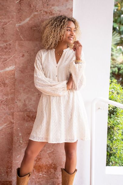 Off-white crochet shirt dress