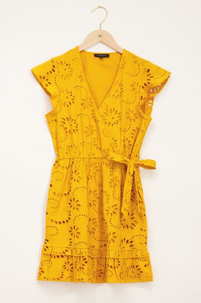 Ochre yellow dress with crochet detail
