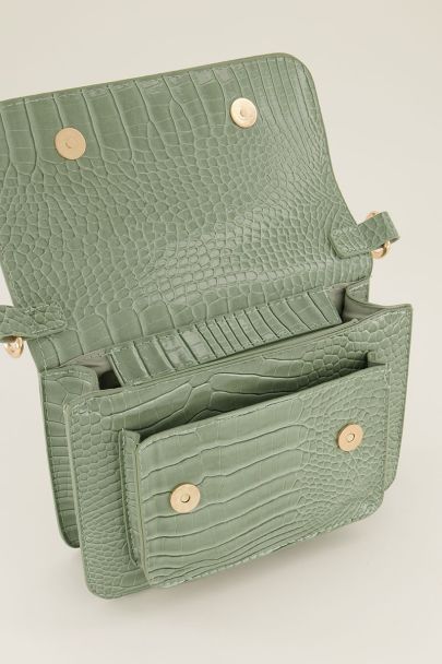 Olive green crocodile print shoulder bag