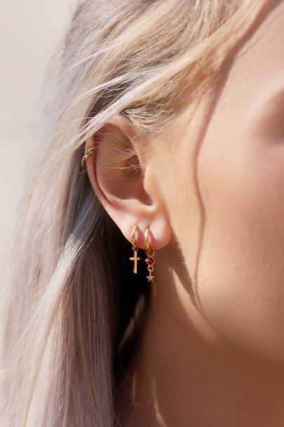 One-piece earring Red Jade & star