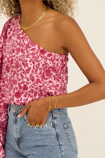 Pink one-shoulder top with floral print