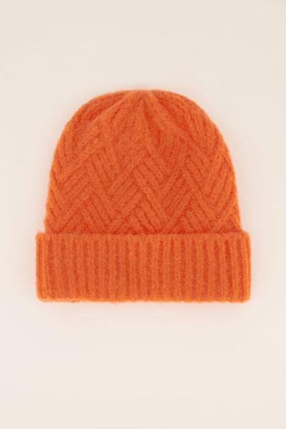 Bonnet en maille torsadée orange