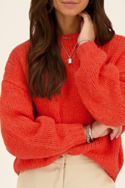 Pull oversize orange en tricot épais
