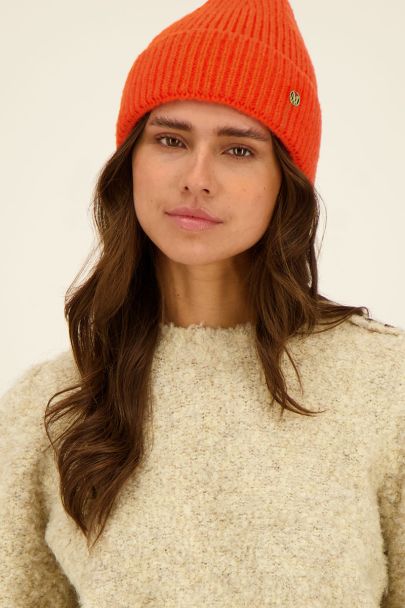 Orange ribbed beanie