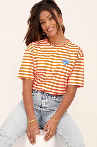Oranje gestreept T-shirt amore