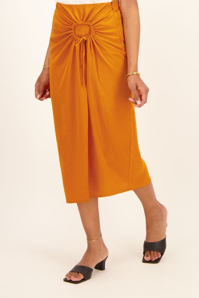 Oranje midi rok met open strik detail