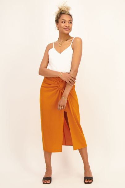 Oranje midi rok met open strik detail