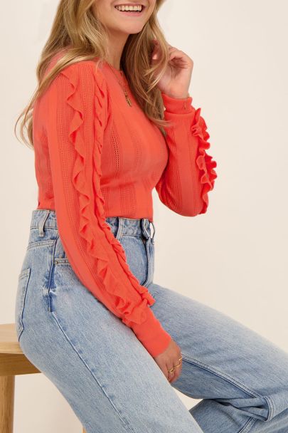 Oranje top met structuur & ruffles