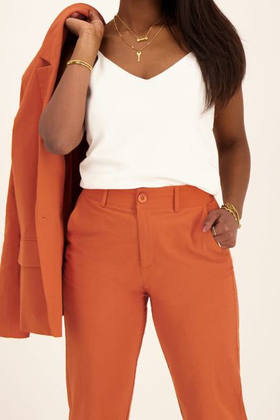 Orange linen look wide leg trousers