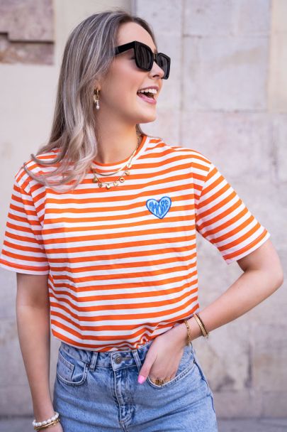Orange gestreiftes T-Shirt „Amore“