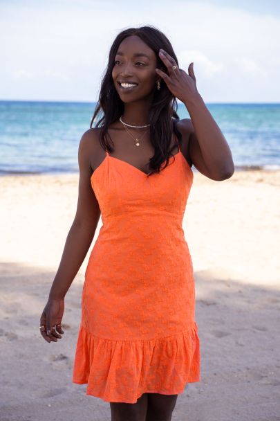 Orange floral embroidered cami dress 