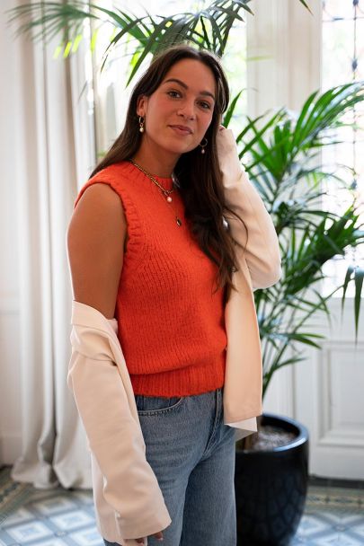 Oranje gebreide spencer 