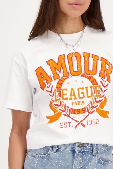 Wit T-shirt met oranje "Amour"