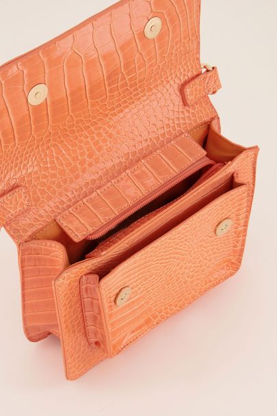 Oranje schoudertas met croco design